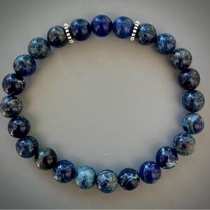Dark Blue Sea Sediment Jasper and Blue Lapis Lazuli Handcrafted Bead Bracelet